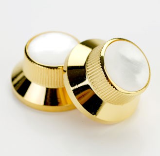 Skirted Solid Brass Gold Knobs with Mother of Pearl Tops A06BB