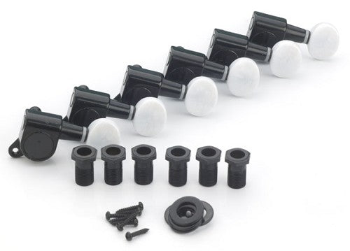 Gotoh Style Tuxedo Finish Tuners, Black with White Mother of Pearl Button E52BB