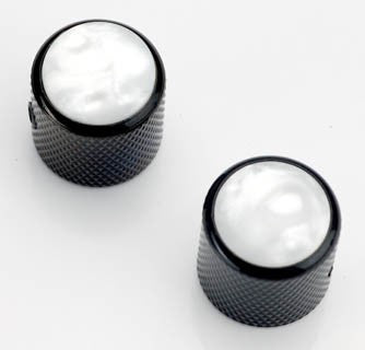 Black Knobs- Fits Tele®- Real Pearl Shell Tops A44BB