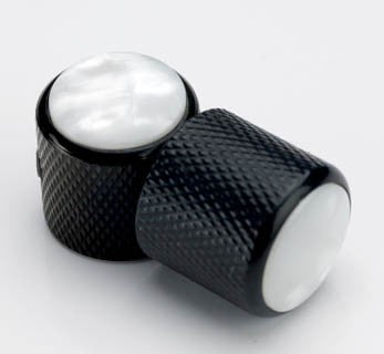 Black Knobs- Fits Tele®- Real Pearl Shell Tops A44BB